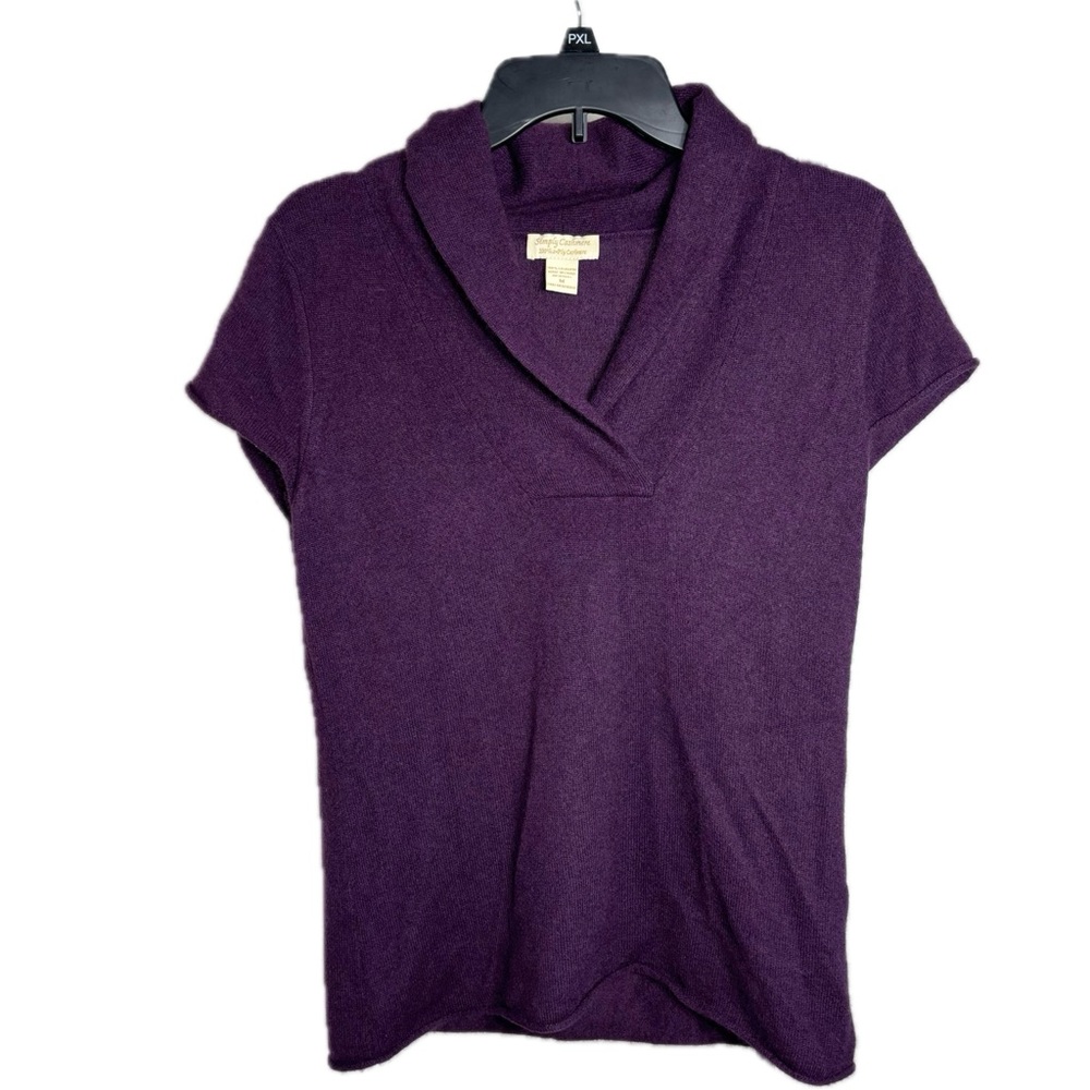 Simply Cashmere Cowl Neck Sweater Short Sleeve Plum 100% Cashmere Size Medium